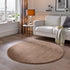 Kurzflor Teppich Designer | Flauschiger Flachflor fürs Wohnzimmer, Esszimmer, Schlafzimmer oder Kinderzimmer | Braun Rund